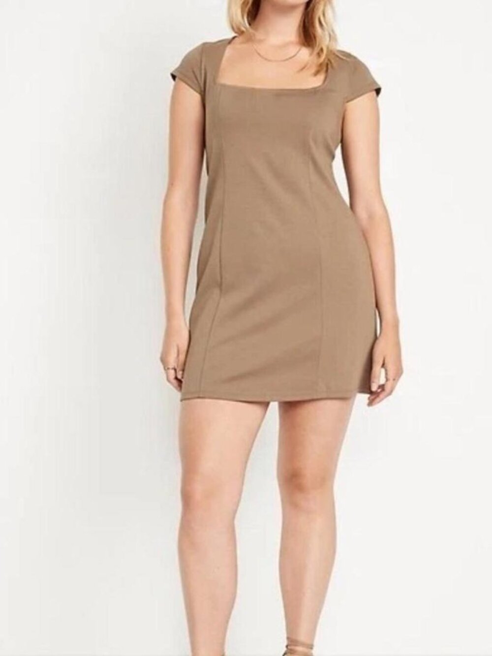 Old Navy Ponte Knit Mini Dress Womens Size XL Taupe Square Neck Cap Sleeve